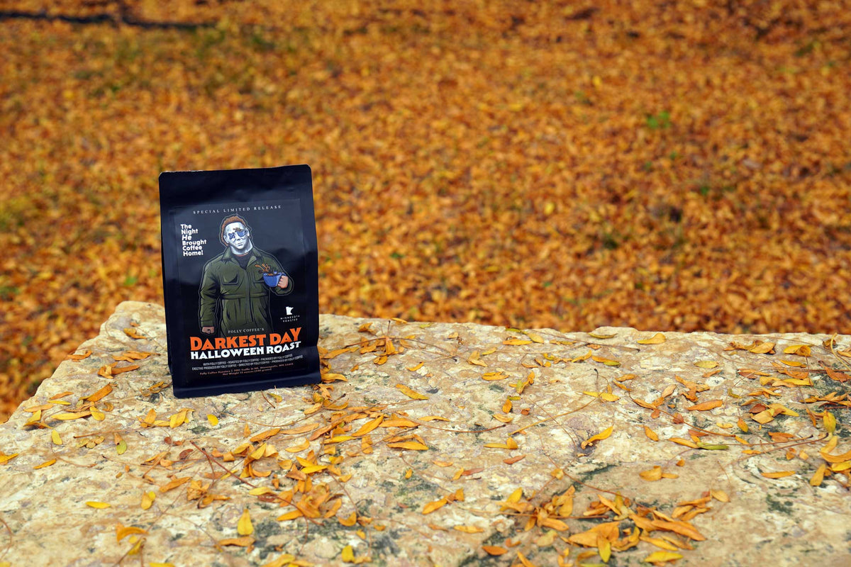 A bag of Darkest Day coffee